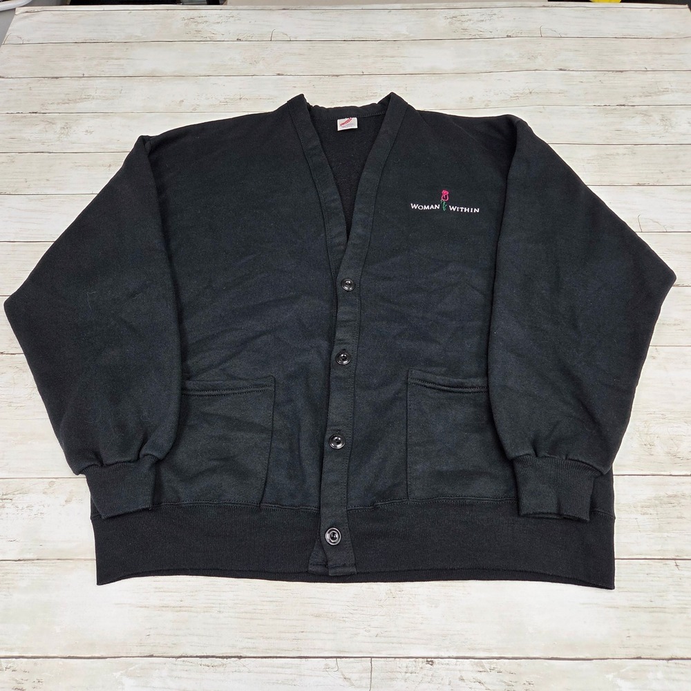 Jerzees Woman Within Cardigan Sweatshirt Vintage Women OSFM Black Rose Embroider